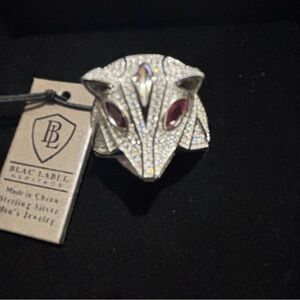 Black Label Silver Fox Ring with Red Accents